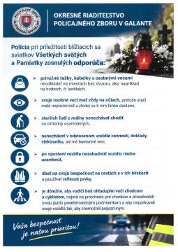 Prevencia pred krádežami počas sviatkov Všetkých svätých v Tomášikove