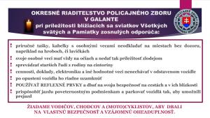 Bezpečnosť na cintorínoch počas sviatkov Všetkých svätých a Pamiatky zosnulých
